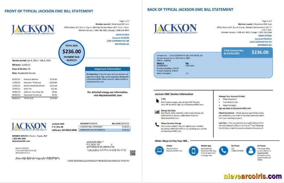 USA Georgia JACKSON EMC utility bill 2 pages